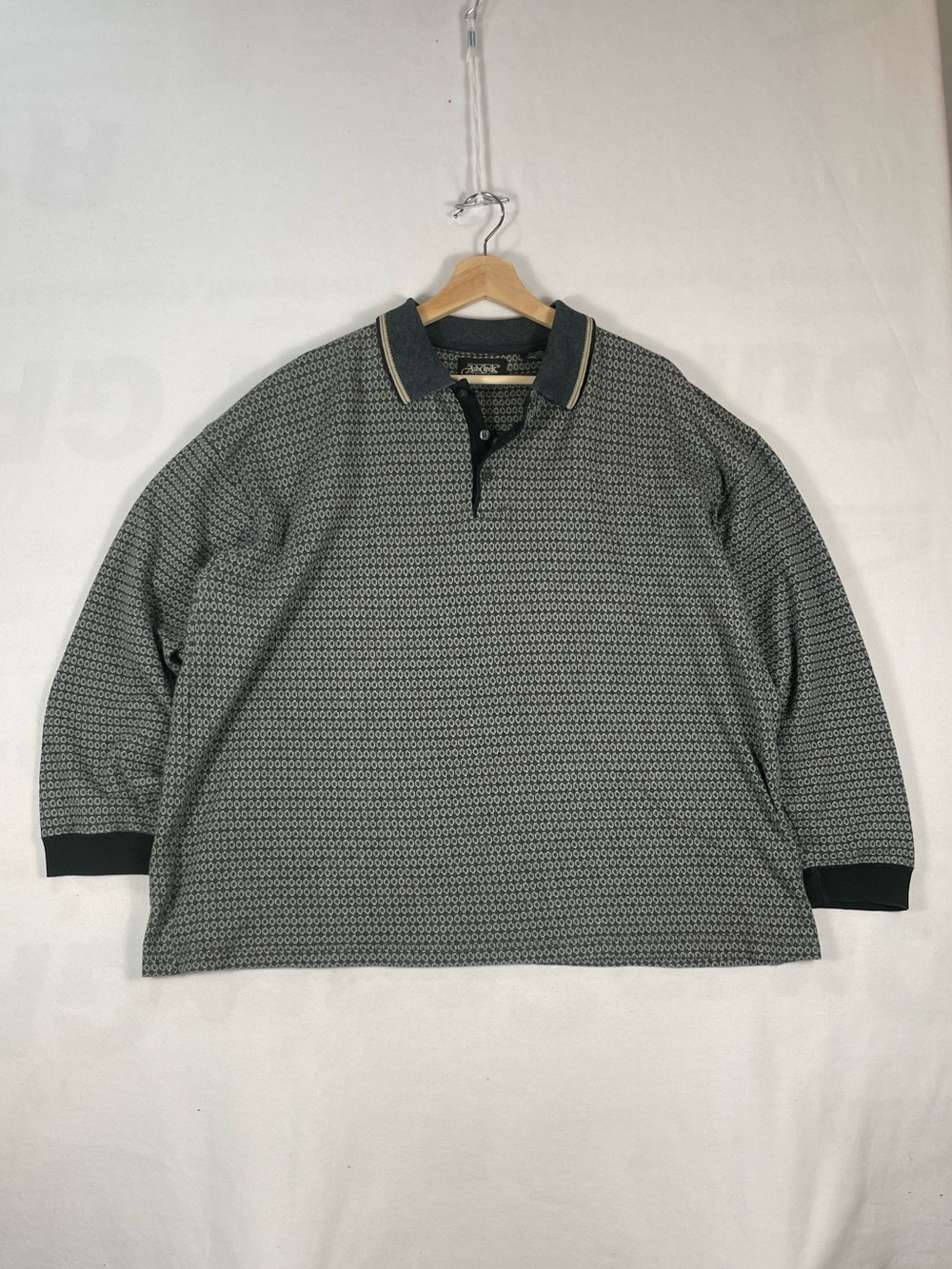 Vintage Ash Creek Trading Pattern Longsleeve Polo Shirt Sz XL BOXY